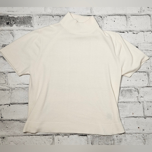 Wardrobe Essentials Petite Cream Mock Turtleneck Short Sleeve Sweater L - Picture 4 of 7